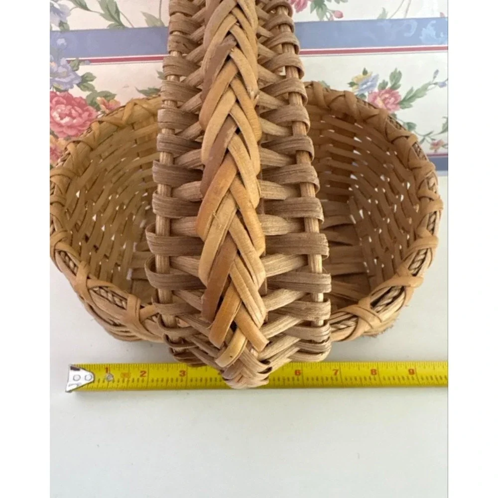 Vintage Woven Splint Wood Basket Handcrafted Rustic Farmhouse Decor Small Handle